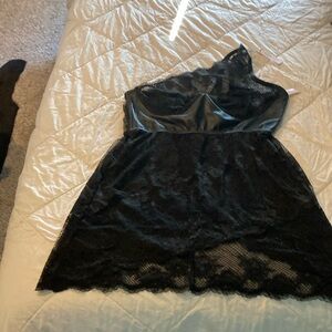 Victoria’s Secret lingerie dress. Black lace and faux leather see-through. NWT.